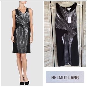 Helmut Lang Vertebrae Dress Silk Crossover Twist NEW size 0 black gray white